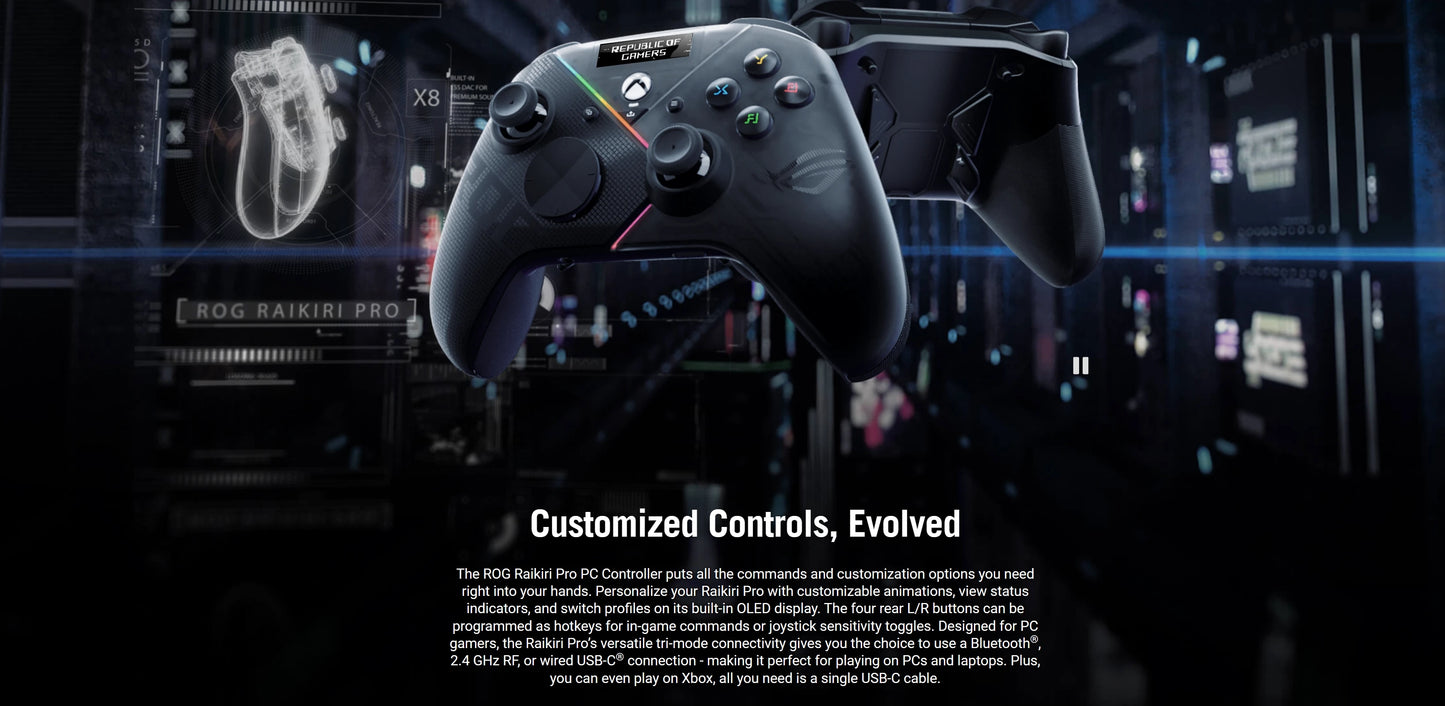 Asus Rog 2,4G inalámbrico Raikiri Pro Pc Gamepad controladores de juego Oled conectividad versátil adecuado para Xbox Series X Pc gamer