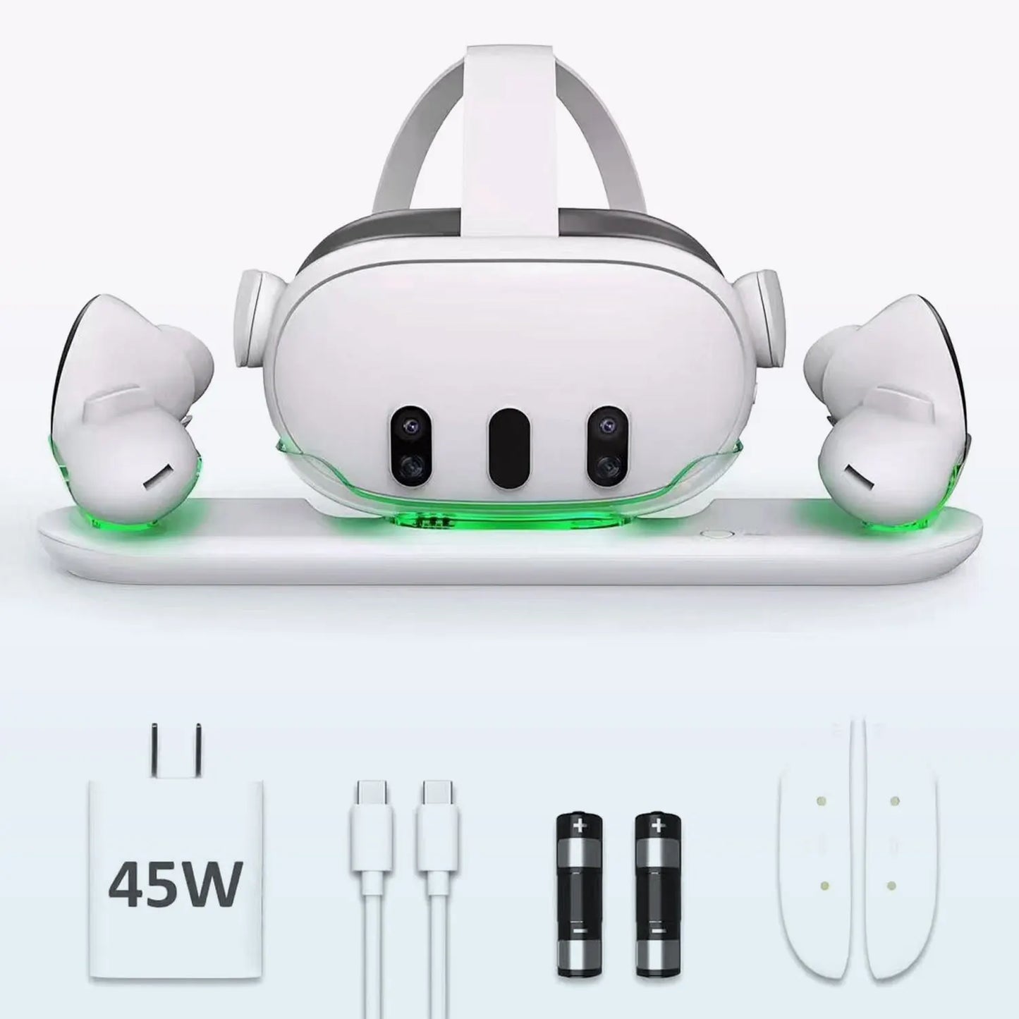 45W Charging Dock for Oculus/Meta Quest 3 VR Headset Controller    USB-C LED Indicator Fast Charger with 2 Rechargeable Battery