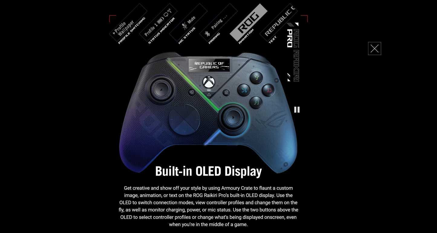 Asus Rog 2,4G inalámbrico Raikiri Pro Pc Gamepad controladores de juego Oled conectividad versátil adecuado para Xbox Series X Pc gamer