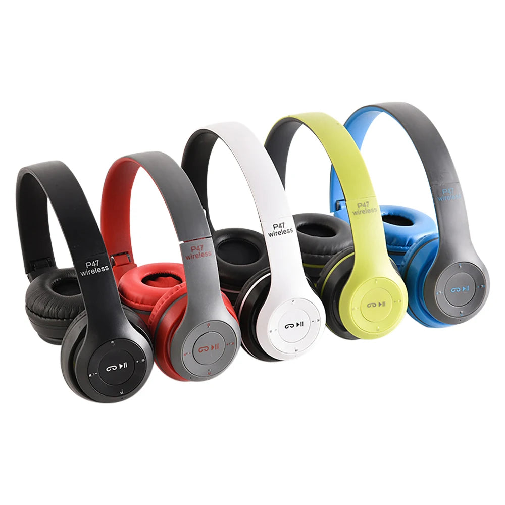 Auriculares inalámbricos tereo P47 5,0, auriculares compatibles con Bluetooth con micrófono, memoria, tarjeta TF, auriculares FM para llamadas y teléfonos inteligentes