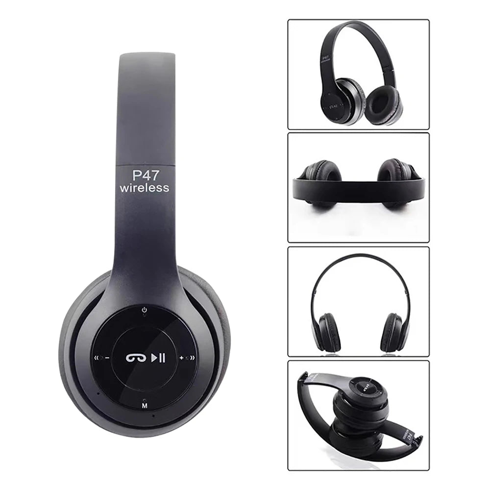Auriculares inalámbricos tereo P47 5,0, auriculares compatibles con Bluetooth con micrófono, memoria, tarjeta TF, auriculares FM para llamadas y teléfonos inteligentes