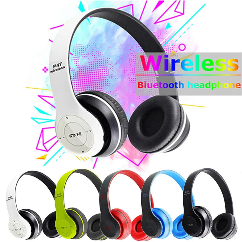 Auriculares inalámbricos tereo P47 5,0, auriculares compatibles con Bluetooth con micrófono, memoria, tarjeta TF, auriculares FM para llamadas y teléfonos inteligentes
